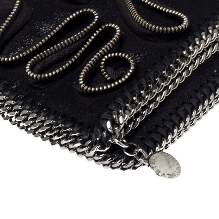 Pre Owned Stella McCartney Black Faux Leather Falabella Zip Detail Clutch