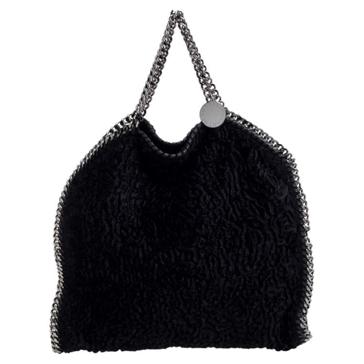 Pre Owned Stella McCartney Black Faux Fur Small Falabella Tote