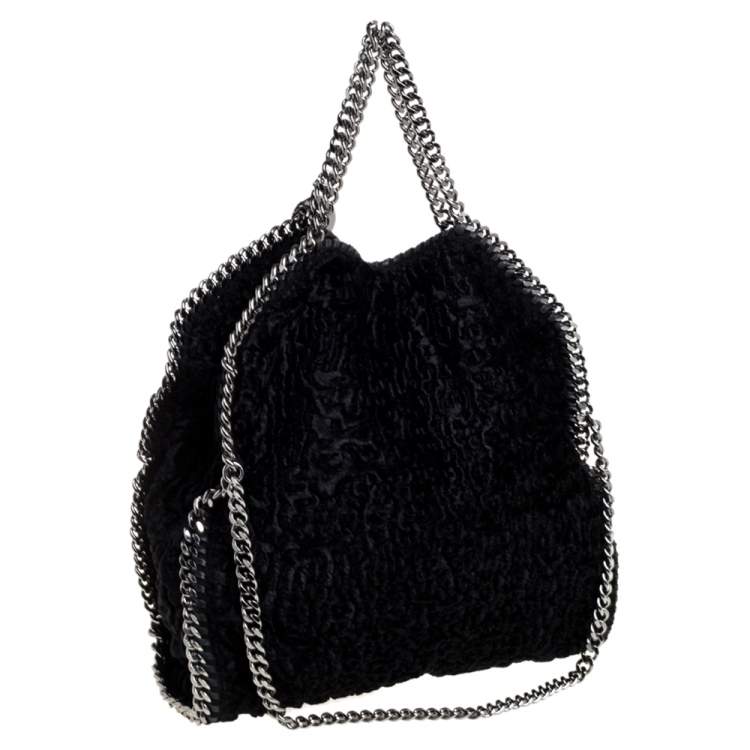 Pre Owned Stella McCartney Black Faux Fur Small Falabella Tote