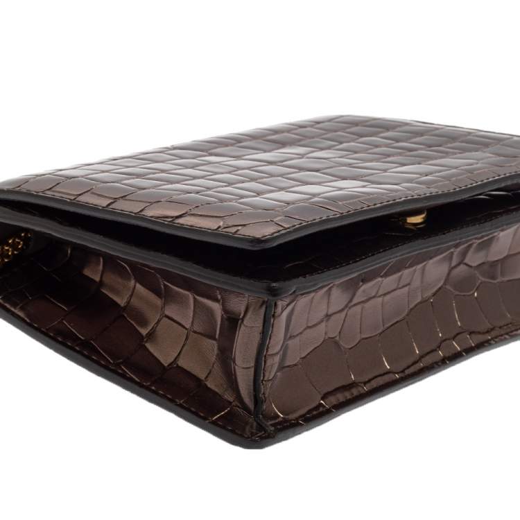 مملوكة مسبقًا Stella McCartney Metallic Grey Croc Embossed Faux Leather Crossbody Bag