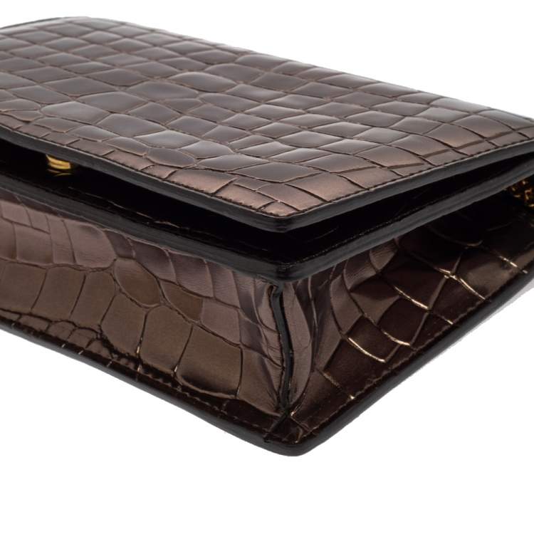 مملوكة مسبقًا Stella McCartney Metallic Grey Croc Embossed Faux Leather Crossbody Bag