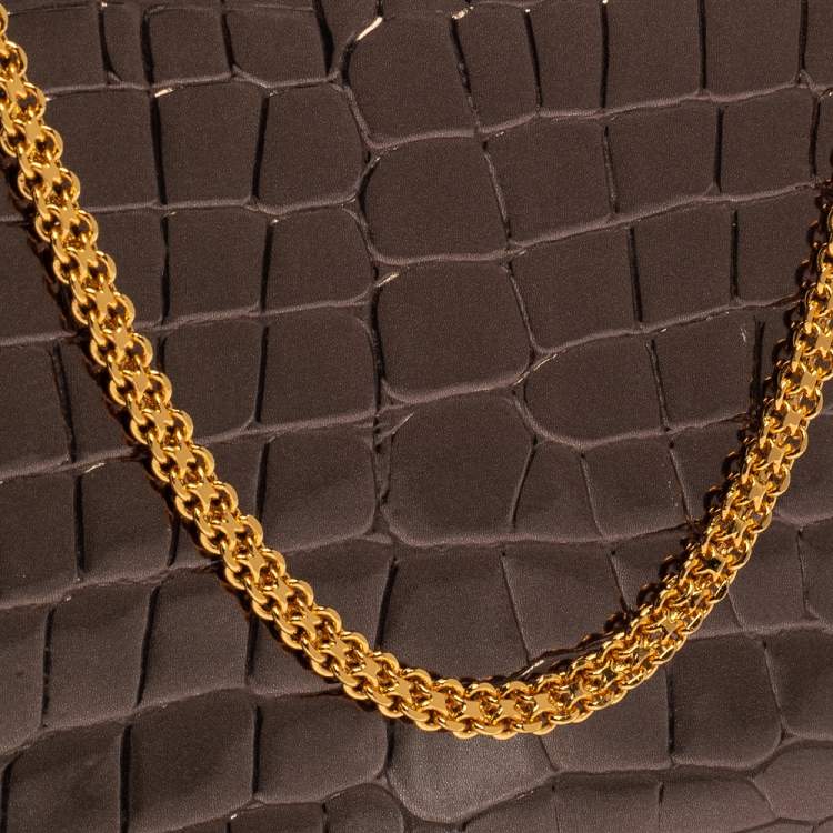 مملوكة مسبقًا Stella McCartney Metallic Grey Croc Embossed Faux Leather Crossbody Bag