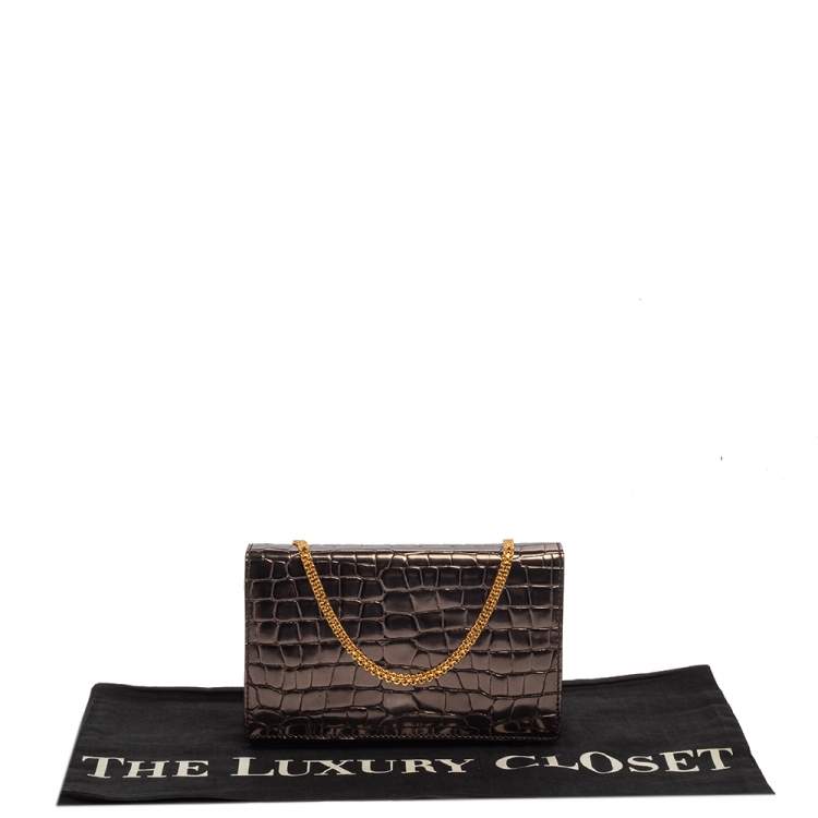 مملوكة مسبقًا Stella McCartney Metallic Grey Croc Embossed Faux Leather Crossbody Bag
