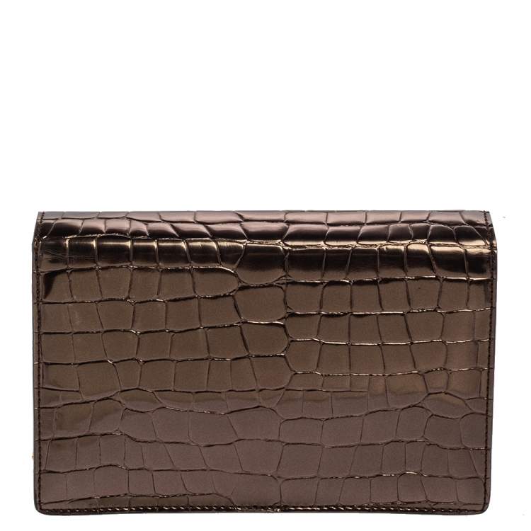 مملوكة مسبقًا Stella McCartney Metallic Grey Croc Embossed Faux Leather Crossbody Bag