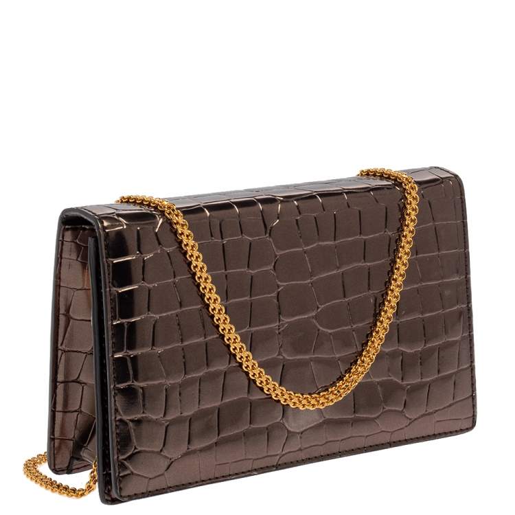 مملوكة مسبقًا Stella McCartney Metallic Grey Croc Embossed Faux Leather Crossbody Bag