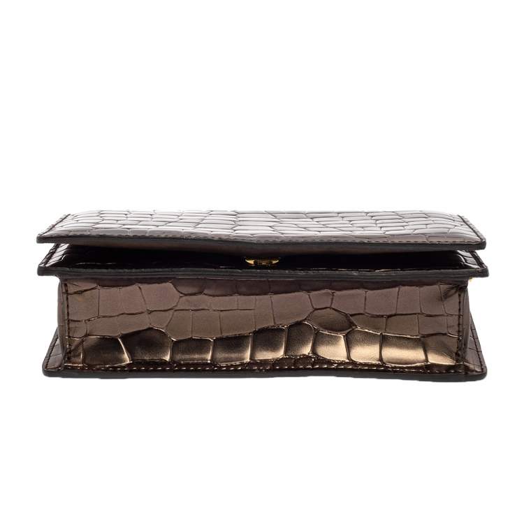 مملوكة مسبقًا Stella McCartney Metallic Grey Croc Embossed Faux Leather Crossbody Bag