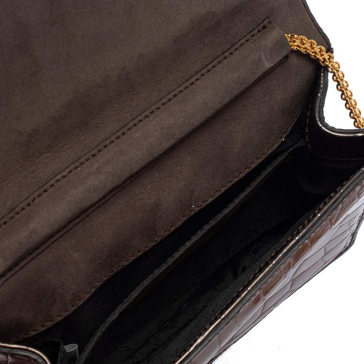 مملوكة مسبقًا Stella McCartney Metallic Grey Croc Embossed Faux Leather Crossbody Bag