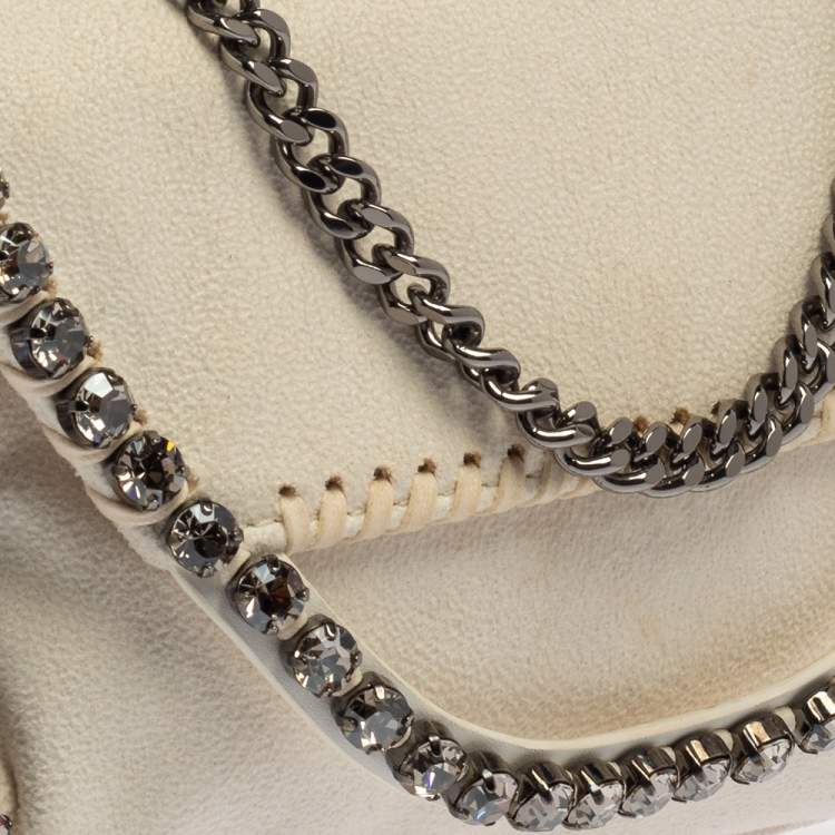 Pre Owned Stella McCartney White Faux Leather Mini Crystal Trim Falabella Shaggy Deer Shoulder Bag