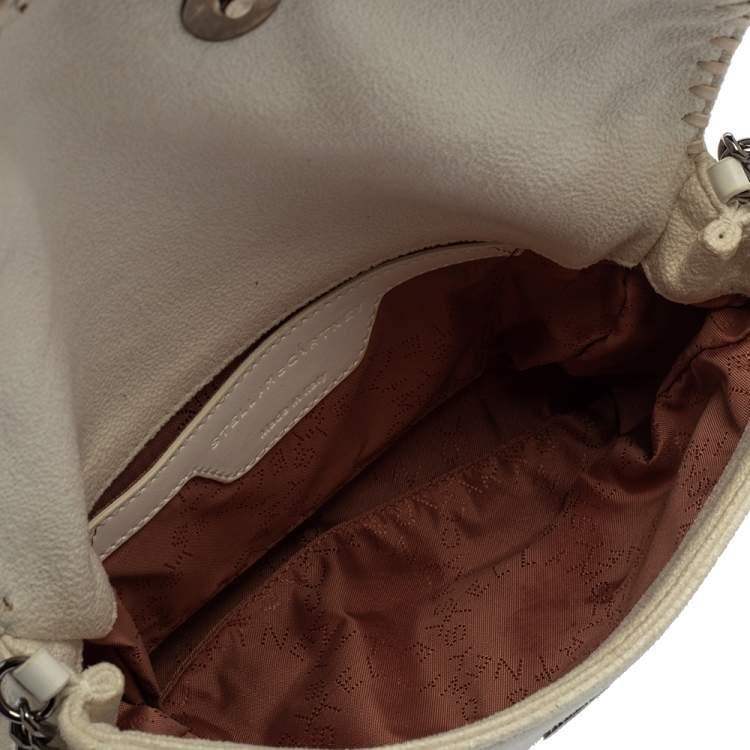 Pre Owned Stella McCartney White Faux Leather Mini Crystal Trim Falabella Shaggy Deer Shoulder Bag