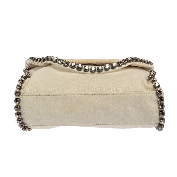 Pre Owned Stella McCartney White Faux Leather Mini Crystal Trim Falabella Shaggy Deer Shoulder Bag