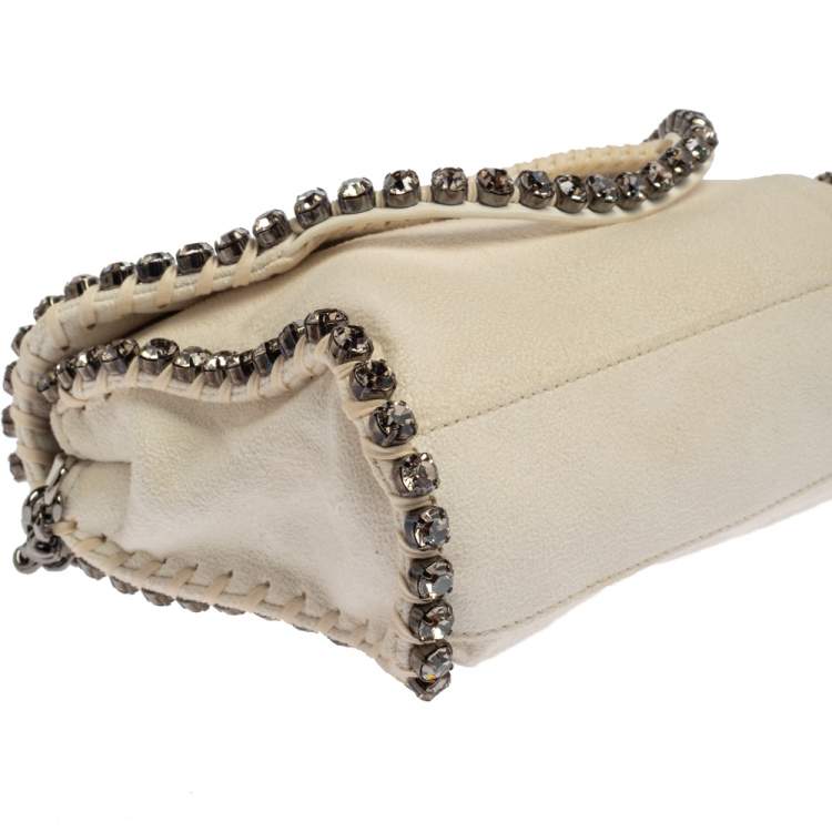 Pre Owned Stella McCartney White Faux Leather Mini Crystal Trim Falabella Shaggy Deer Shoulder Bag