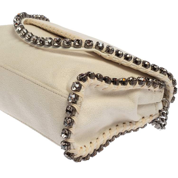Pre Owned Stella McCartney White Faux Leather Mini Crystal Trim Falabella Shaggy Deer Shoulder Bag