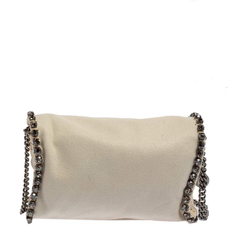 Pre Owned Stella McCartney White Faux Leather Mini Crystal Trim Falabella Shaggy Deer Shoulder Bag