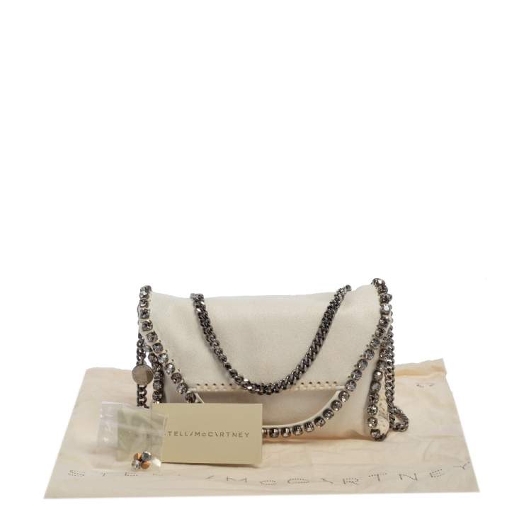 Pre Owned Stella McCartney White Faux Leather Mini Crystal Trim Falabella Shaggy Deer Shoulder Bag