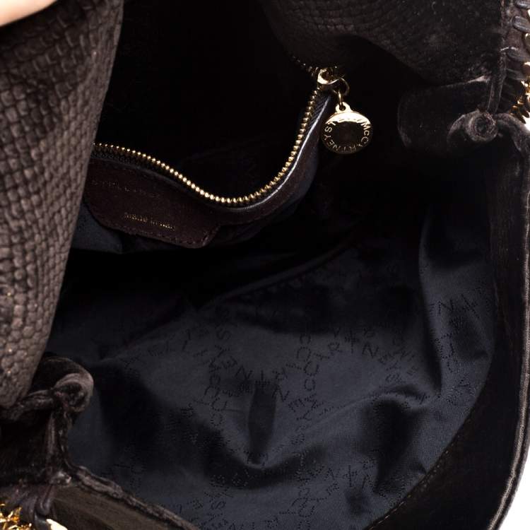 مملوكة مسبقًا Stella McCartney Brown Snake Embossed Velvet Flap Shoulder Bag