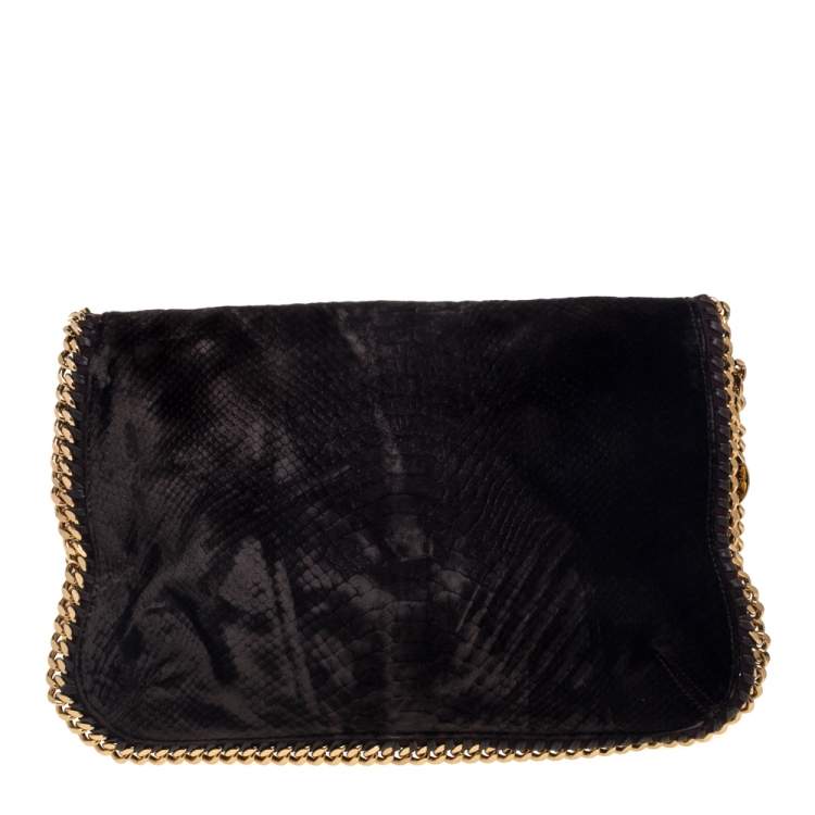 مملوكة مسبقًا Stella McCartney Brown Snake Embossed Velvet Flap Shoulder Bag