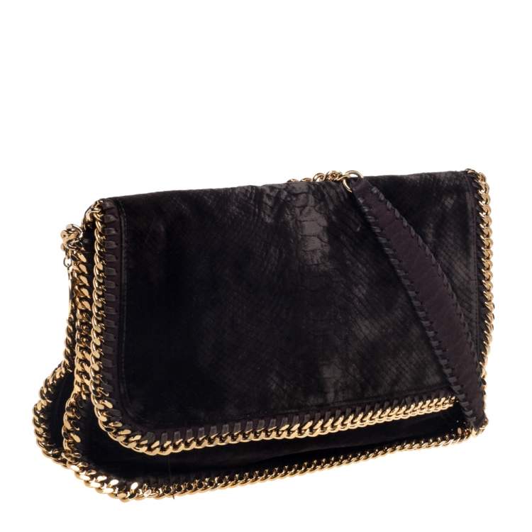 مملوكة مسبقًا Stella McCartney Brown Snake Embossed Velvet Flap Shoulder Bag