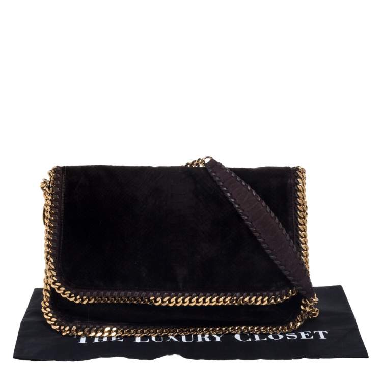 مملوكة مسبقًا Stella McCartney Brown Snake Embossed Velvet Flap Shoulder Bag