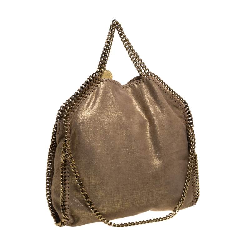 Pre Owned Stella McCartney Beige Shimmering Faux Leather Small Falabella Tote