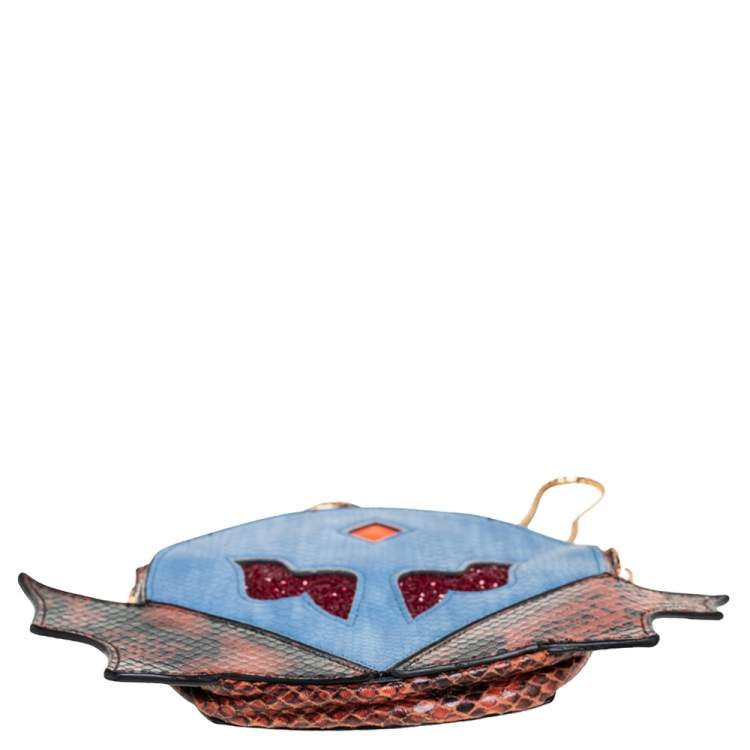مملوكة مسبقًا Stella McCartney Multicolor Python Embossed Faux Leather Superhero Chain Clutch