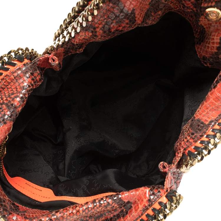 Pre Owned Stella McCartney Orange/Black Python Effect Faux Leather Falabella Tote