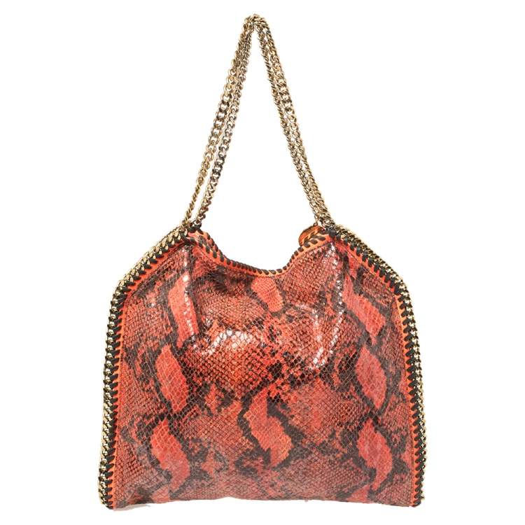 Pre Owned Stella McCartney Orange/Black Python Effect Faux Leather Falabella Tote