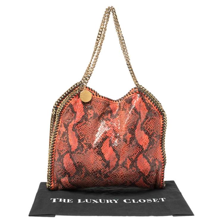 Pre Owned Stella McCartney Orange/Black Python Effect Faux Leather Falabella Tote