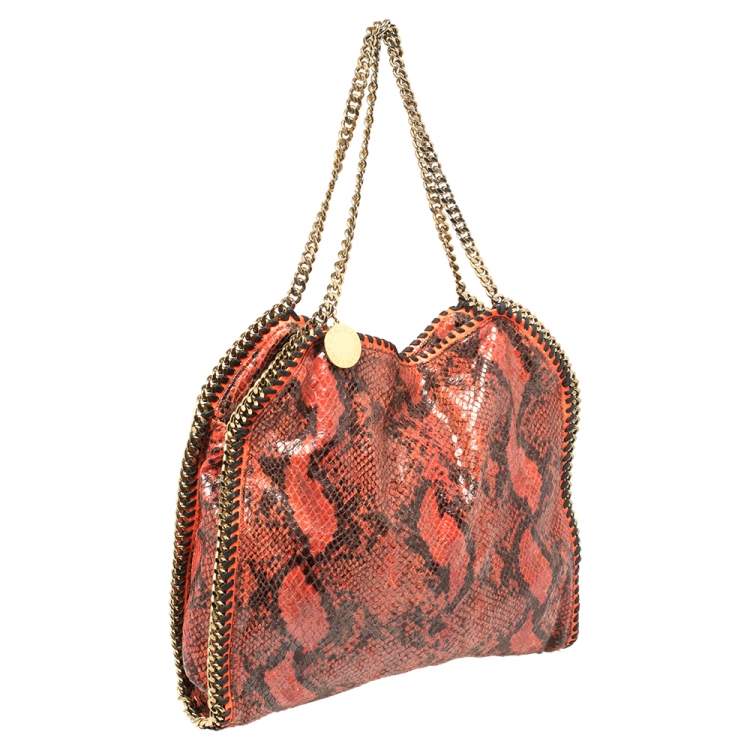 Pre Owned Stella McCartney Orange/Black Python Effect Faux Leather Falabella Tote