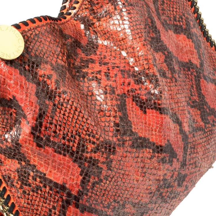 Pre Owned Stella McCartney Orange/Black Python Effect Faux Leather Falabella Tote