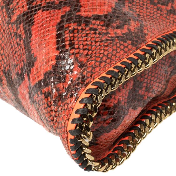 Pre Owned Stella McCartney Orange/Black Python Effect Faux Leather Falabella Tote