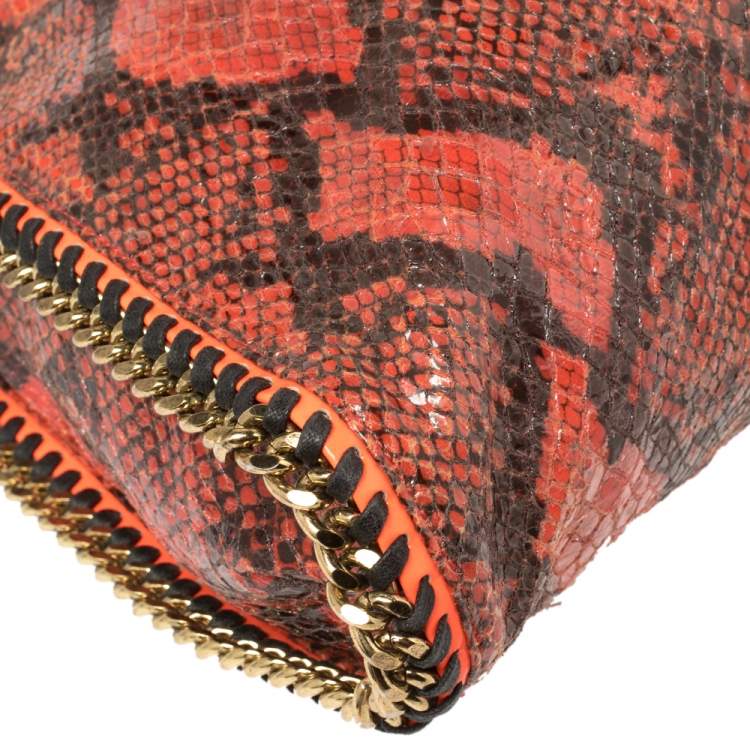 Pre Owned Stella McCartney Orange/Black Python Effect Faux Leather Falabella Tote