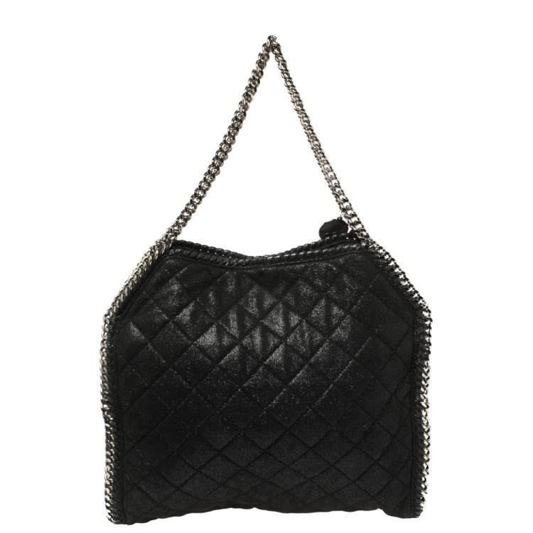 Pre Owned Stella McCartney Black Shimmery Faux Leather Small Falabella Tote