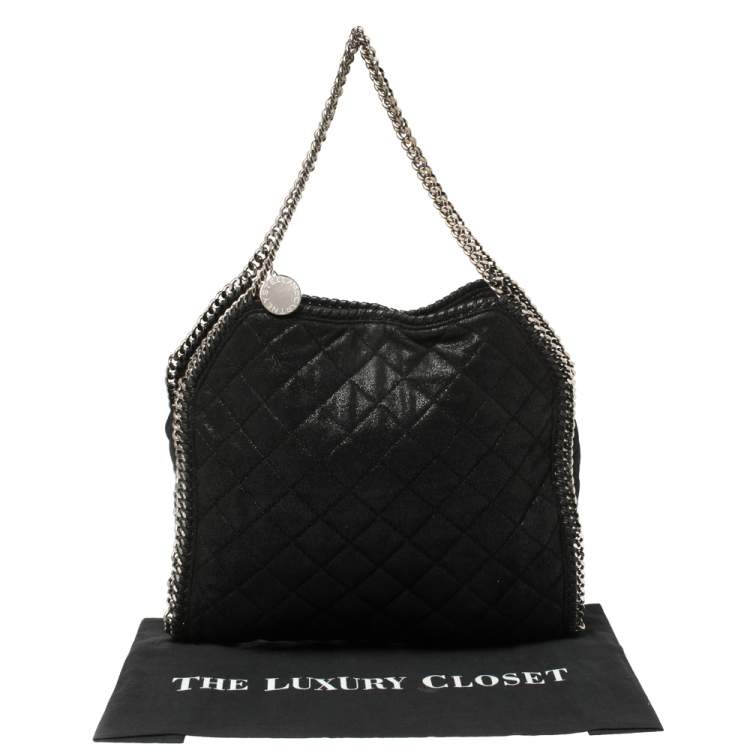 Pre Owned Stella McCartney Black Shimmery Faux Leather Small Falabella Tote
