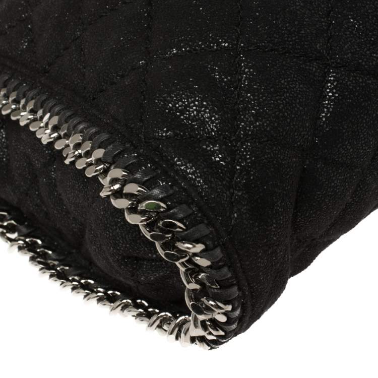 Pre Owned Stella McCartney Black Shimmery Faux Leather Small Falabella Tote