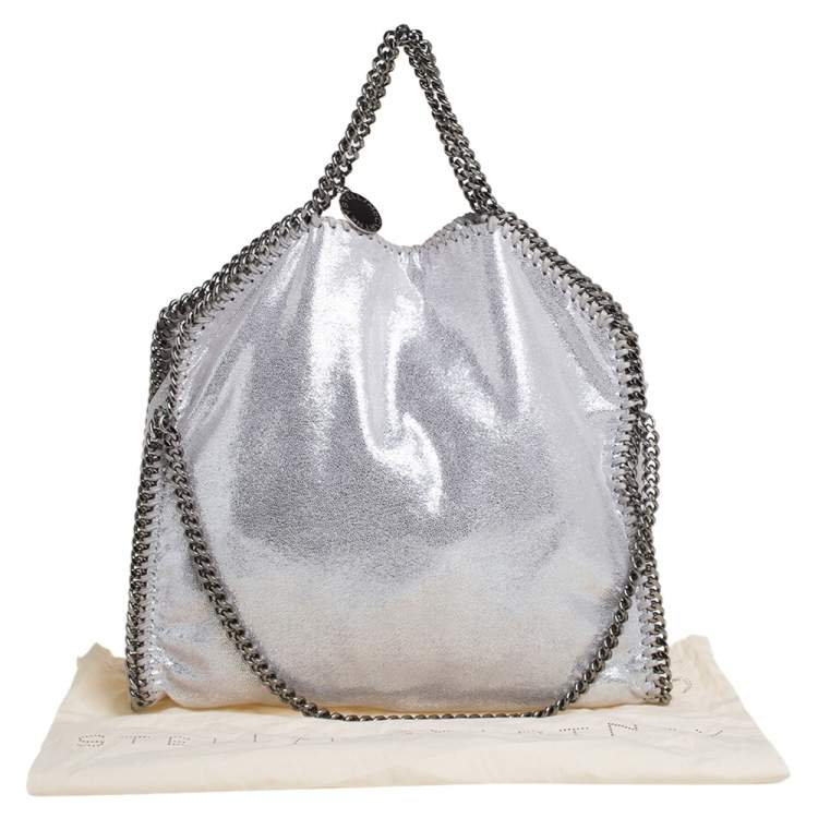 Pre Owned Stella McCartney Silver Shimmery Faux Leather Small Falabella Tote