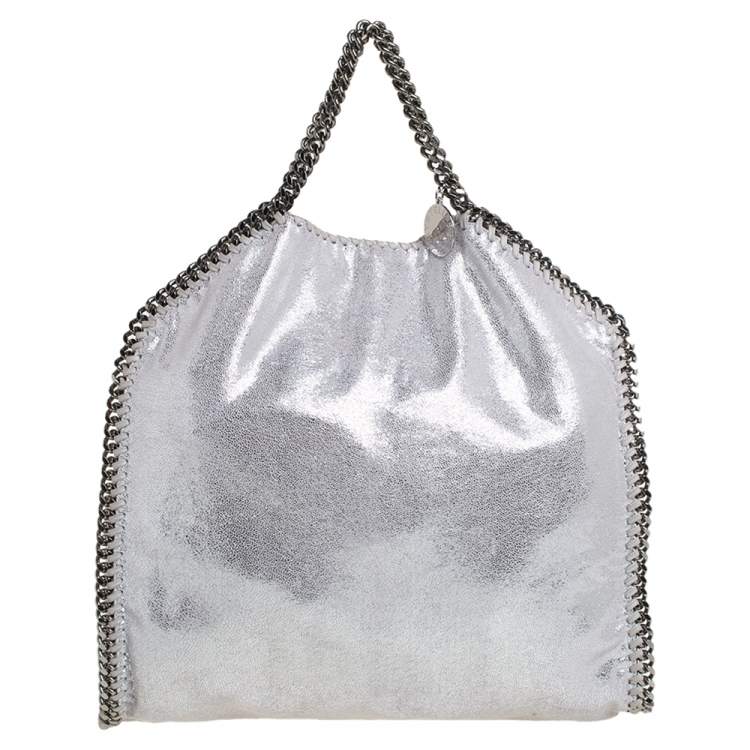Pre Owned Stella McCartney Silver Shimmery Faux Leather Small Falabella Tote
