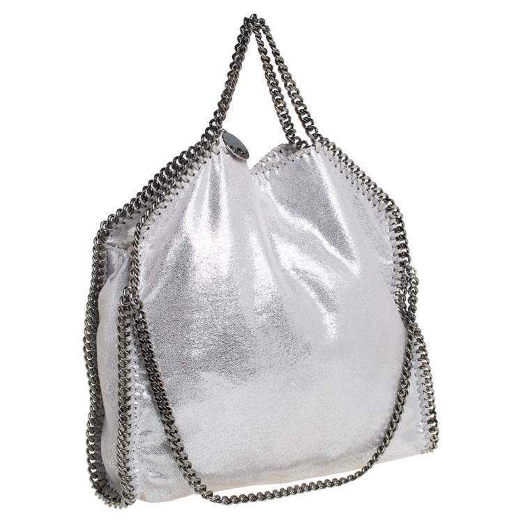 Pre Owned Stella McCartney Silver Shimmery Faux Leather Small Falabella Tote