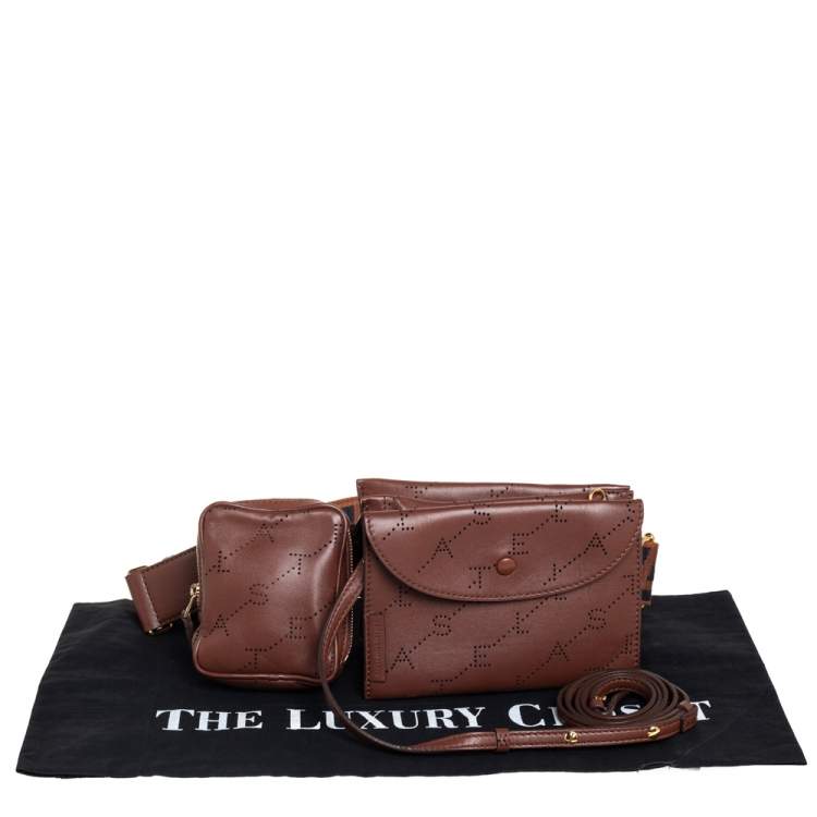 Pre Owned Stella McCartney Brown Monogram Faux Leather Utility Belt Bag