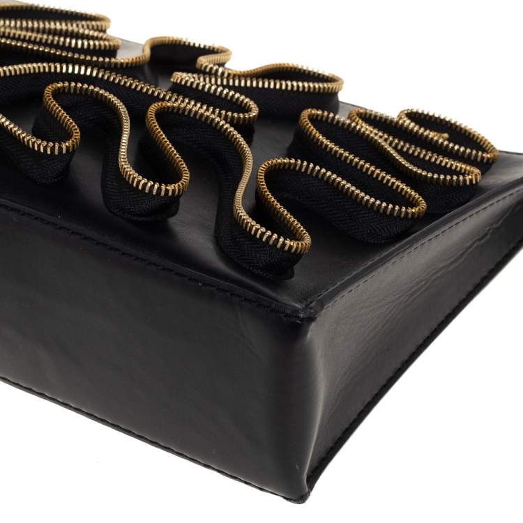Pre Owned Stella McCartney Black Faux Leather Zipper Embellished Cavendish Clutch