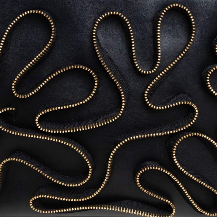 Pre Owned Stella McCartney Black Faux Leather Zipper Embellished Cavendish Clutch