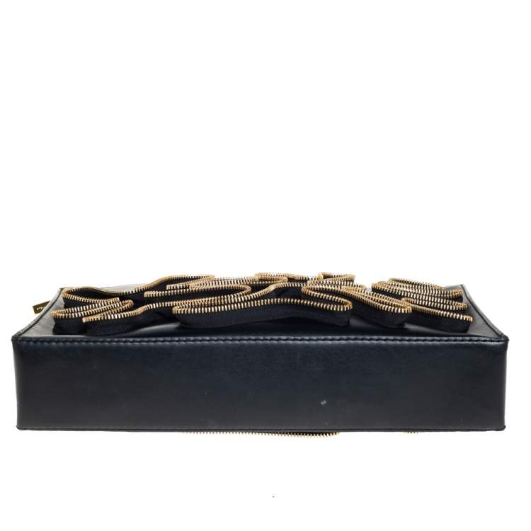 Pre Owned Stella McCartney Black Faux Leather Zipper Embellished Cavendish Clutch