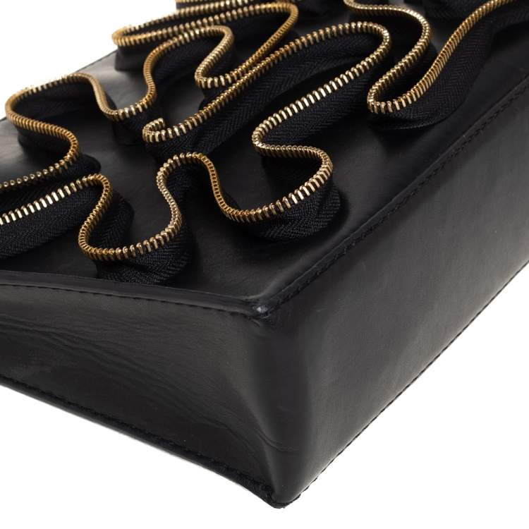 Pre Owned Stella McCartney Black Faux Leather Zipper Embellished Cavendish Clutch