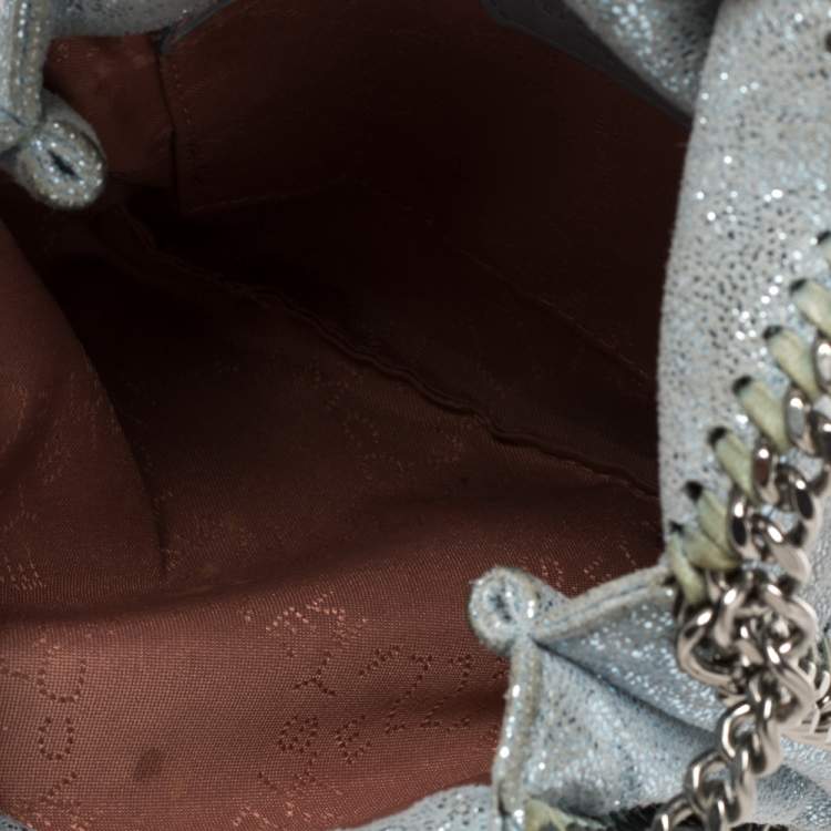 Pre Owned Stella McCartney Metallic Light Blue Faux Leather Mini Falabella Shoulder Bag
