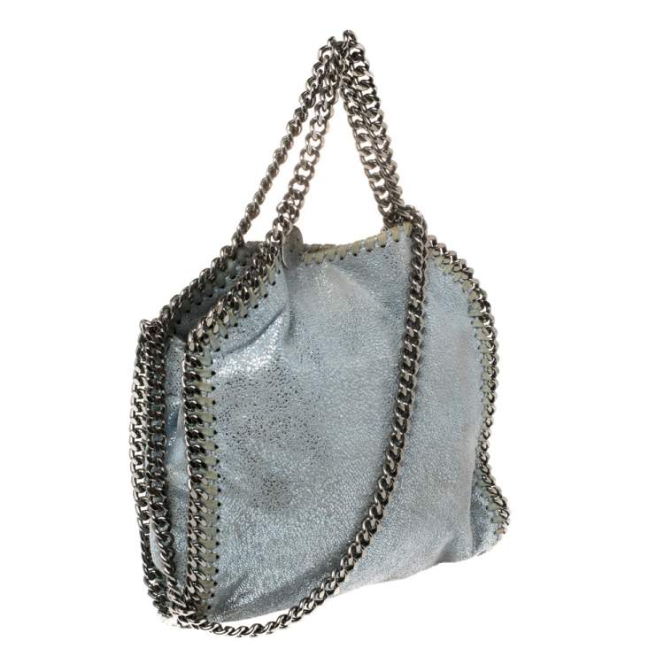 Pre Owned Stella McCartney Metallic Light Blue Faux Leather Mini Falabella Shoulder Bag