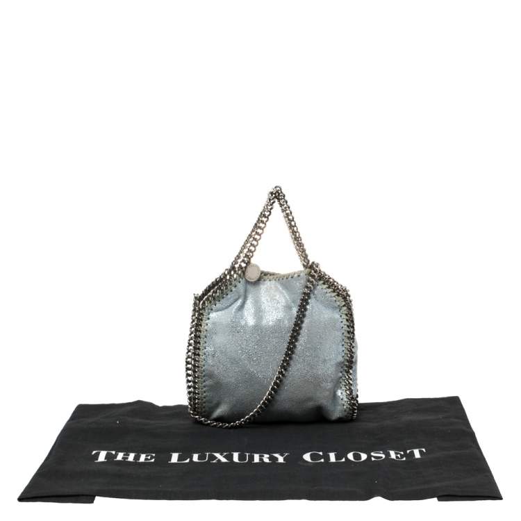 Pre Owned Stella McCartney Metallic Light Blue Faux Leather Mini Falabella Shoulder Bag