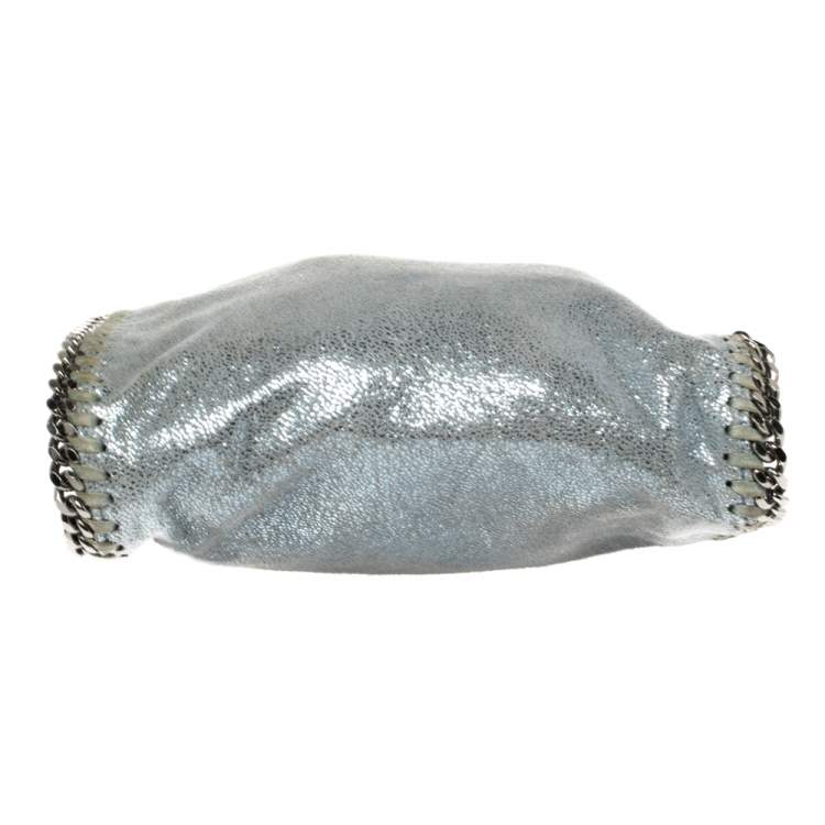 Pre Owned Stella McCartney Metallic Light Blue Faux Leather Mini Falabella Shoulder Bag