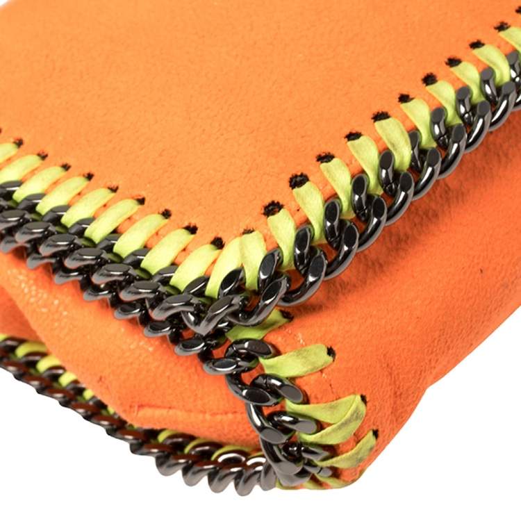 Pre Owned Stella McCartney Neon Orange Faux Leather Falabella Flap Crossbody Bag