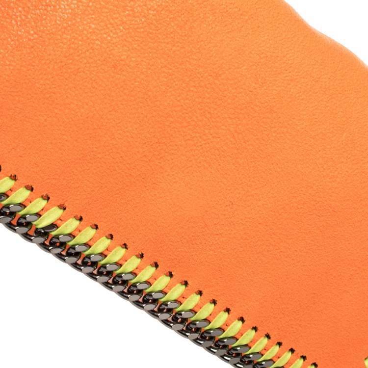 Pre Owned Stella McCartney Neon Orange Faux Leather Falabella Flap Crossbody Bag