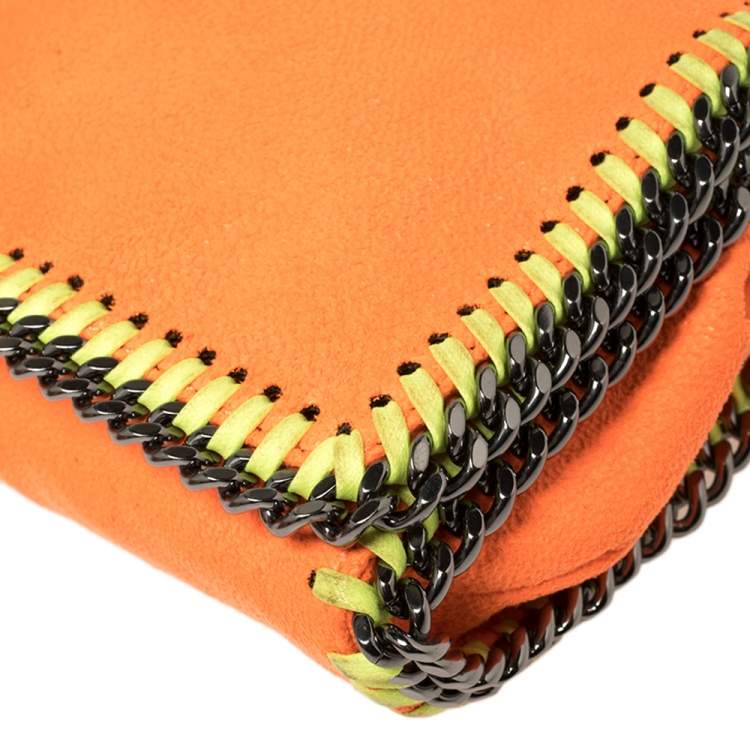 Pre Owned Stella McCartney Neon Orange Faux Leather Falabella Flap Crossbody Bag
