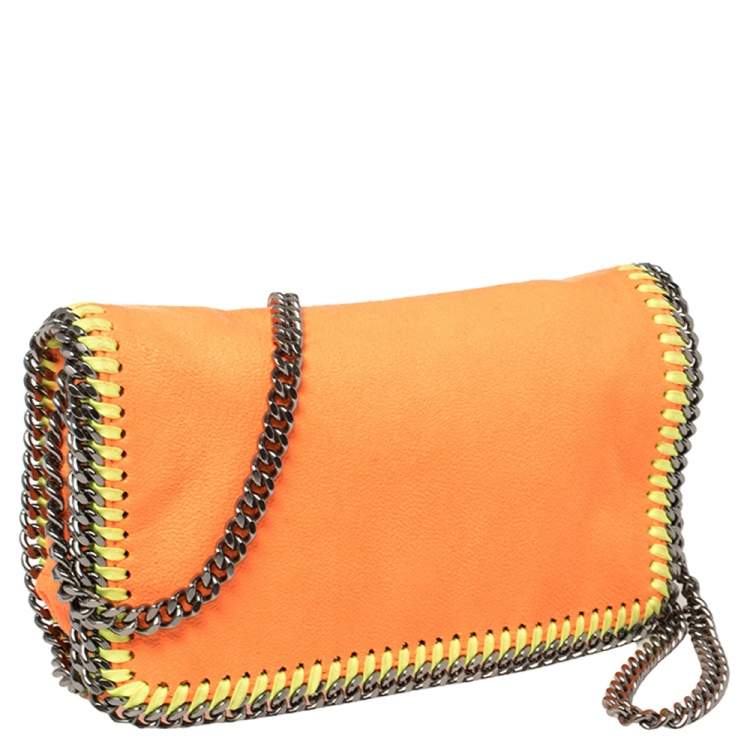 Pre Owned Stella McCartney Neon Orange Faux Leather Falabella Flap Crossbody Bag